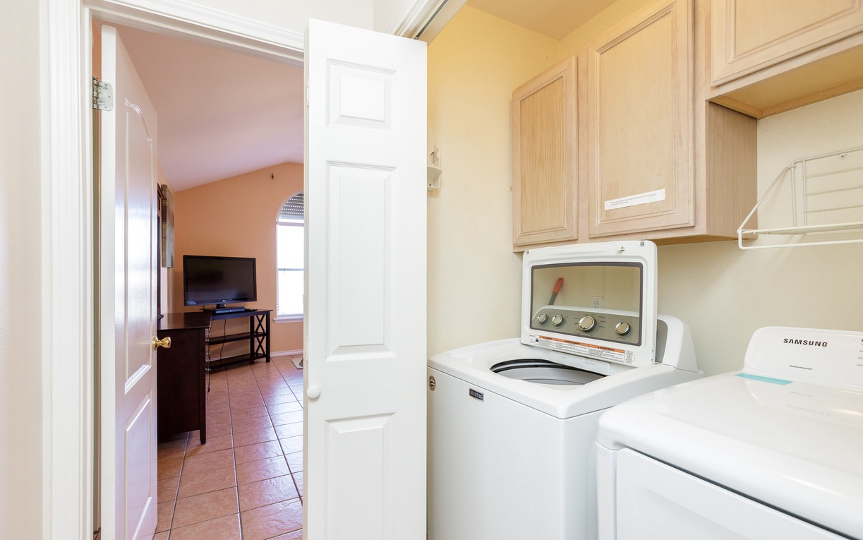 Your private laundry nook with full-sized washer and dryer makes longer stays effortless and convenient.