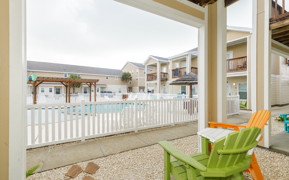 Relax on your private patio, overlooking the peaceful pool area and charming resort community.