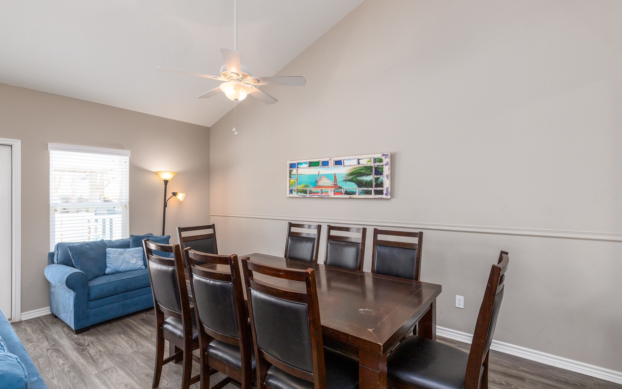 Gather around your spacious dining table for memorable meals and game nights in this bright, comfortable space.