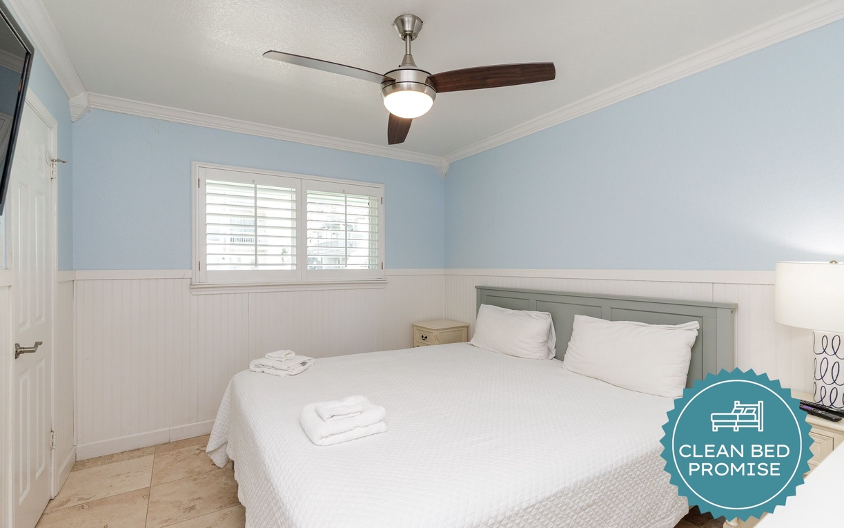 Sleep better at Padre Escapes with our exclusive Clean Bed Promise, providing fresh linens, comforters, and towels washed at high temperatures exceeding CDC recommendations, setting us apart for a truly restful vacation