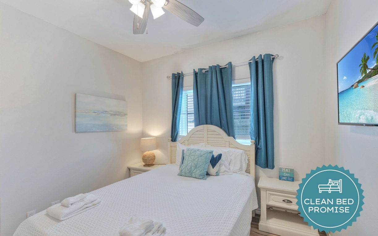 Sleep better at Padre Escapes with our exclusive Clean Bed Promise; providing fresh linens, comforters, and towels washed at high temperatures exceeding CDC recommendations, setting us apart for a truly restful vacation