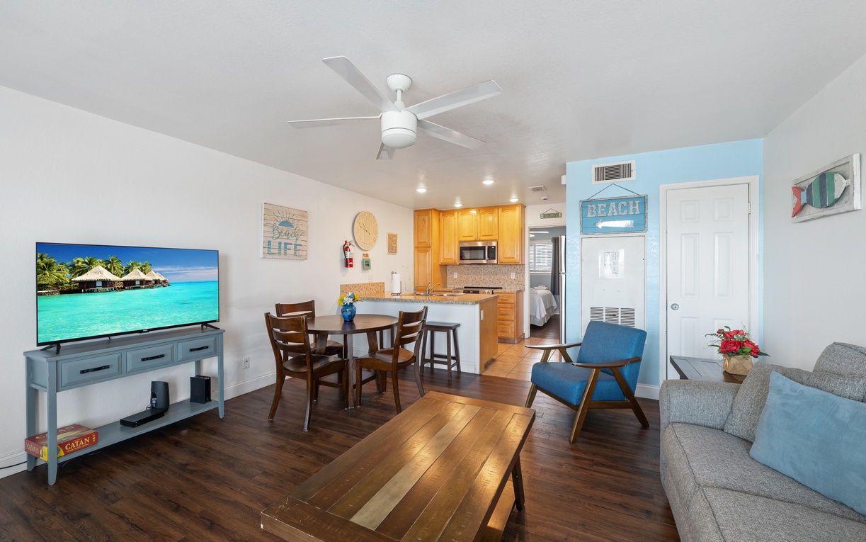 Step into your bright coastal retreat where soft breezes and beachy vibes welcome you home. Relax in the spacious open-plan living area, whip up fresh meals in your fully equipped kitchen, and unwind under the gentle ceiling fan.