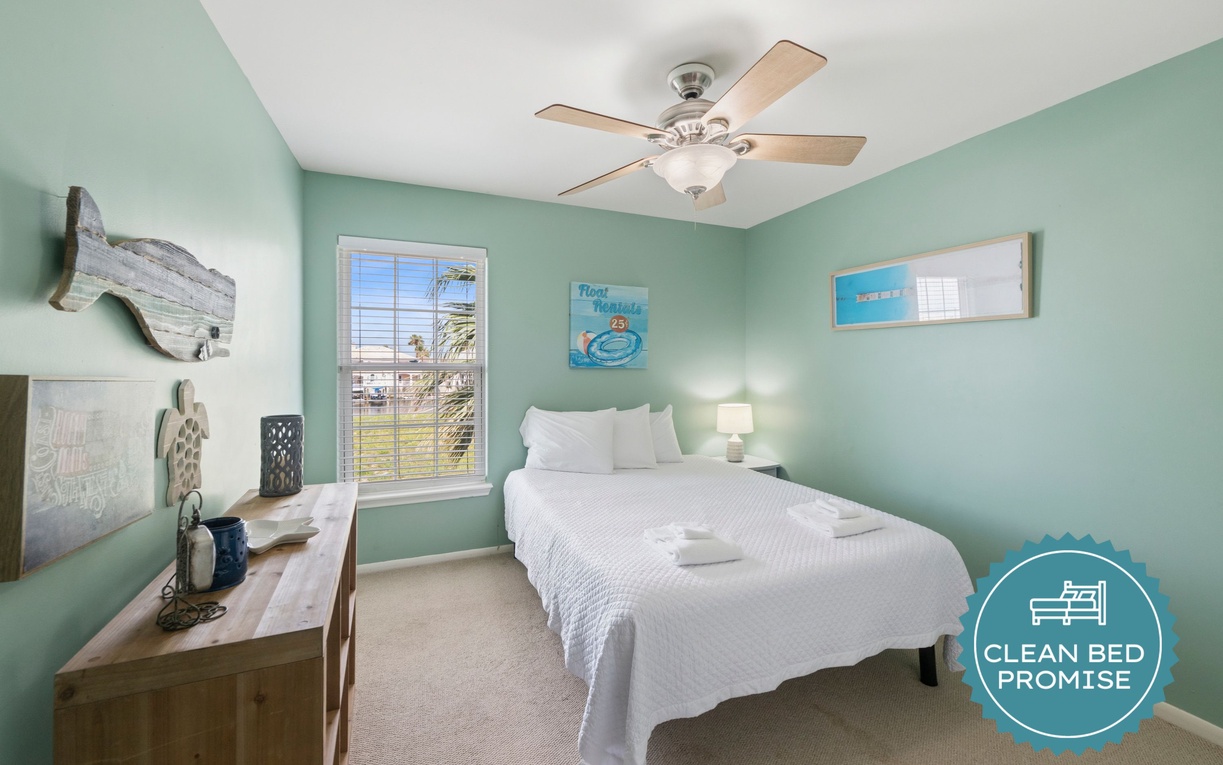 Sleep better at Padre Escapes with our exclusive Clean Bed Promise, providing fresh linens, comforters, and towels washed at high temperatures exceeding CDC recommendations, setting us apart for a truly restful vacation.