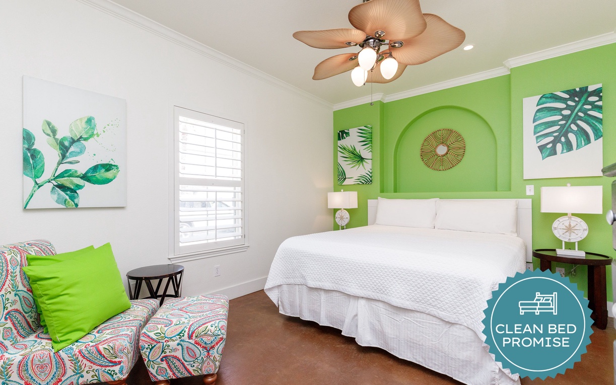 Sleep better at Padre Escapes with our exclusive Clean Bed Promise, providing fresh linens, comforters, and towels washed at high temperatures exceeding CDC recommendations, setting us apart for a truly restful vacation