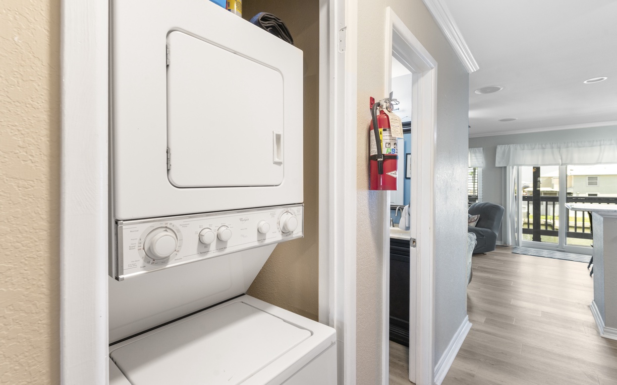 Your in-unit washer and dryer make packing light effortless, while the convenient closet keeps everything organized during your stay.