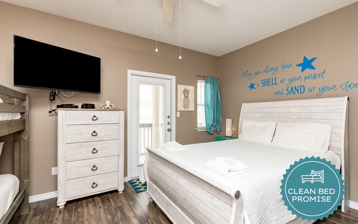Sleep better at Padre Escapes with our exclusive Clean Bed Promise, providing fresh linens, comforters, and towels washed at high temperatures exceeding CDC recommendations, setting us apart for a truly restful vacation.