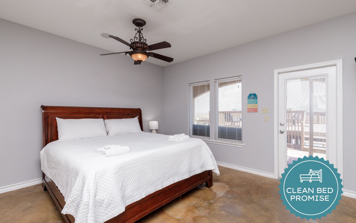 Sleep better at Padre Escapes with our exclusive Clean Bed Promise, providing fresh linens, comforters, and towels washed at high temperatures exceeding CDC recommendations, setting us apart for a truly restful vacation