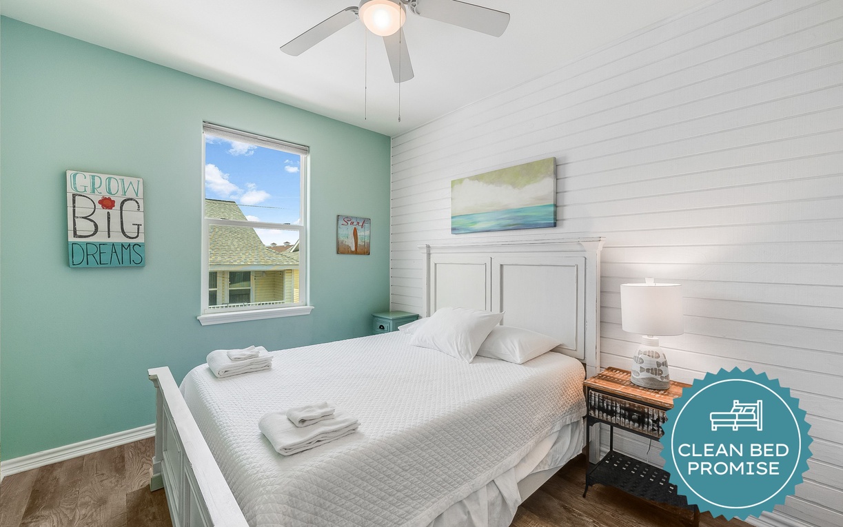 Sleep better at Padre Escapes with our exclusive Clean Bed Promise, providing fresh linens, comforters, and towels washed at high temperatures exceeding CDC recommendations, setting us apart for a truly restful vacation
