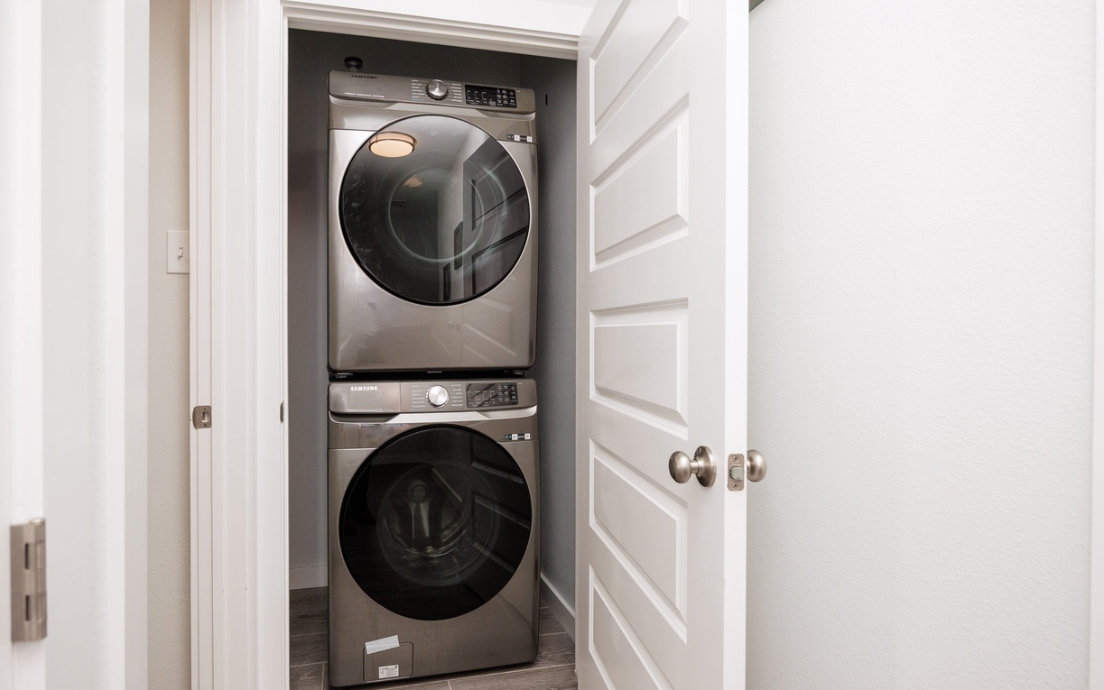 Your own private laundry closet with full-size washer and dryer makes longer stays effortless and comfortable.