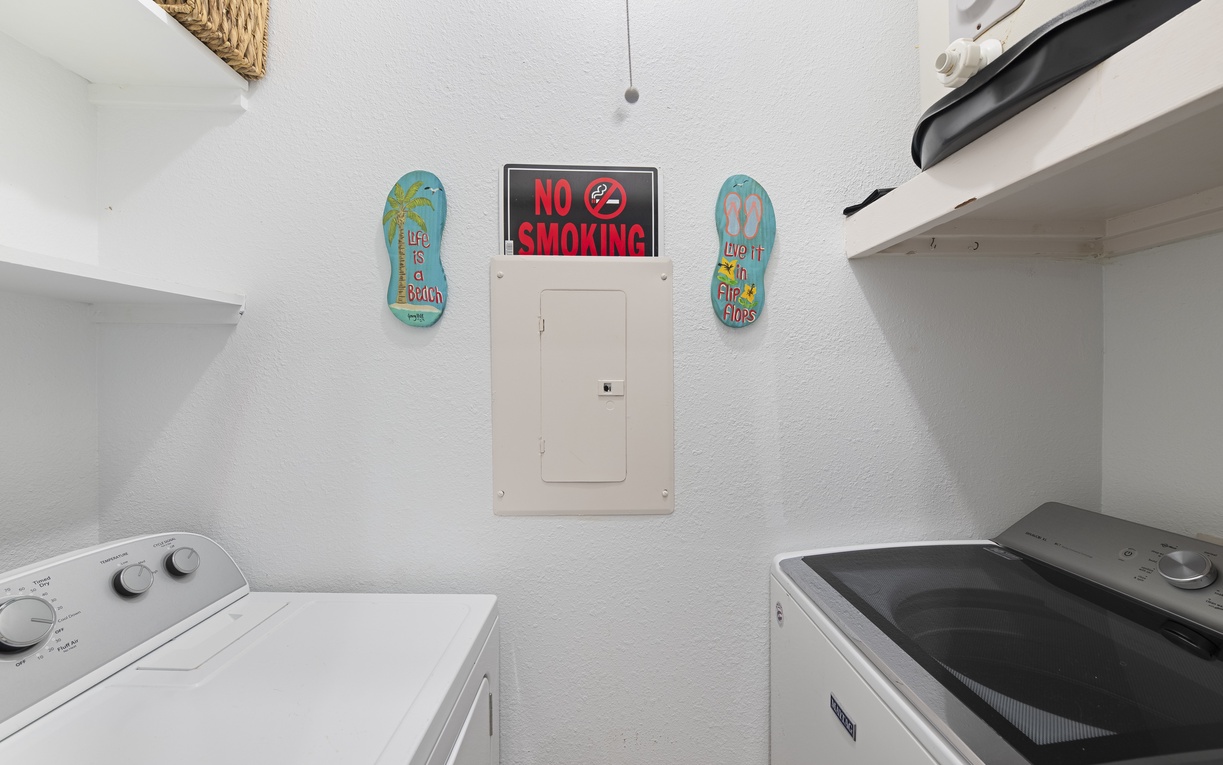 Your spacious laundry closet features a full-size washer and dryer, making longer stays comfortable and convenient.