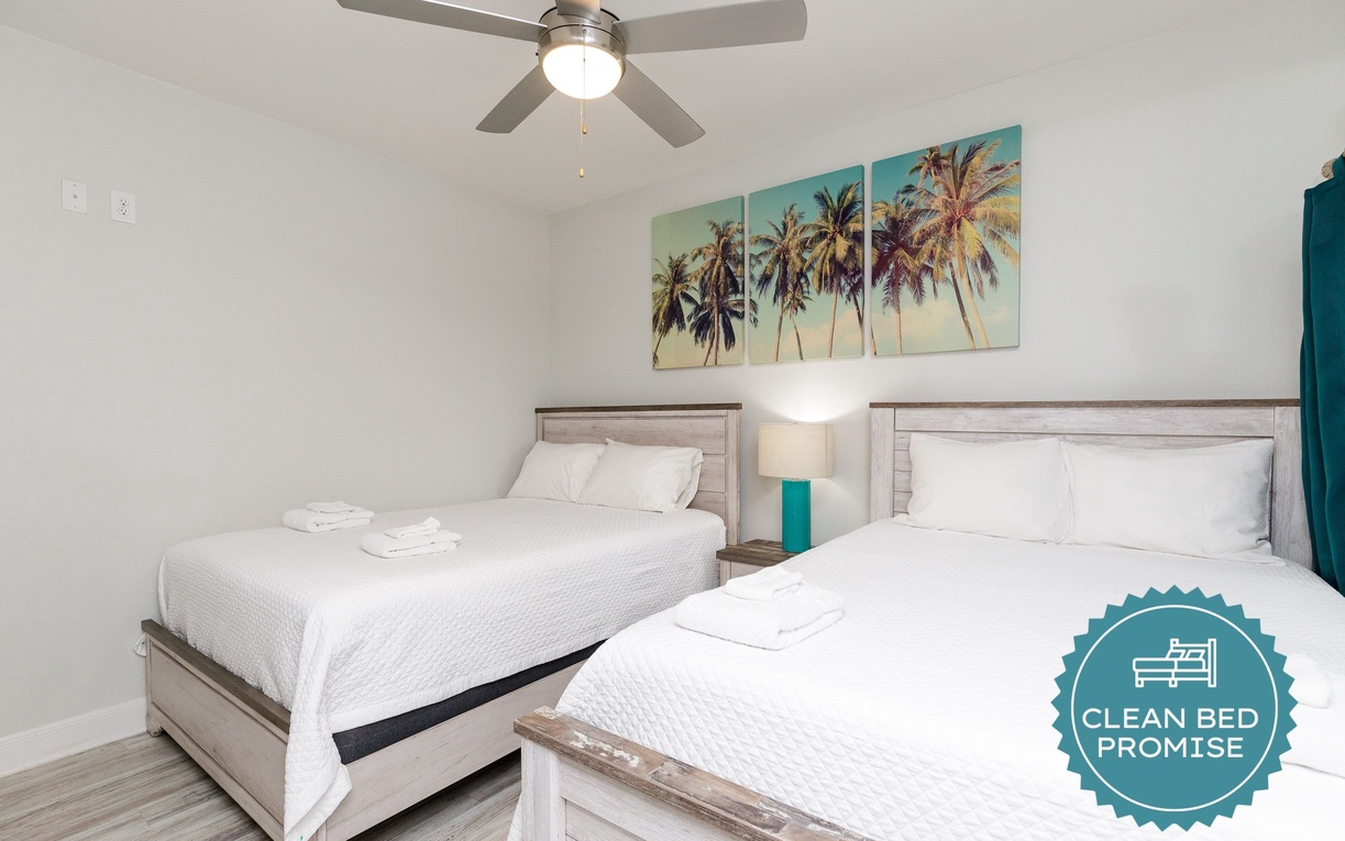 Sleep better at Padre Escapes with our exclusive Clean Bed Promise, providing fresh linens, comforters, and towels washed at high temperatures exceeding CDC recommendations, setting us apart for a truly restful vacation