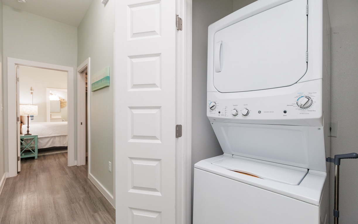 Your stay includes convenient in-unit laundry with this stackable washer and dryer, making longer stays comfortable and worry-free.