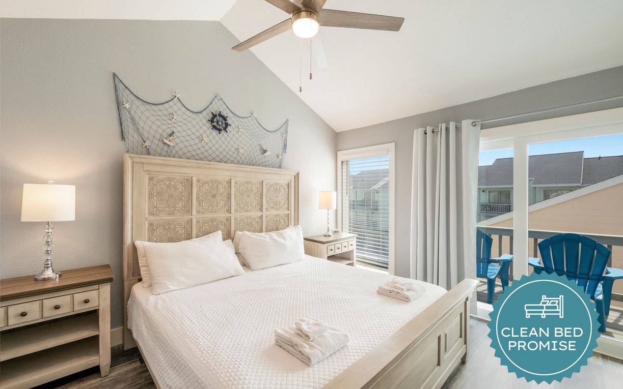 Sleep better at Padre Escapes with our exclusive Clean Bed Promise, providing fresh linens, comforters, and towels washed at high temperatures exceeding CDC recommendations, setting us apart for a truly restful vacation