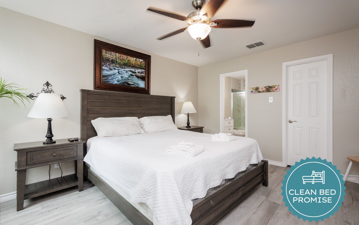 Sleep better at Padre Escapes with our exclusive Clean Bed Promise, providing fresh linens, comforters, and towels washed at high temperatures exceeding CDC recommendations, setting us apart for a truly restful vacation