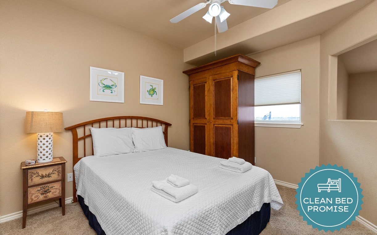 Sleep better at Padre Escapes with our exclusive Clean Bed Promise, providing fresh linens, comforters, and towels washed at high temperatures exceeding CDC recommendations, setting us apart for a truly restful vacation
