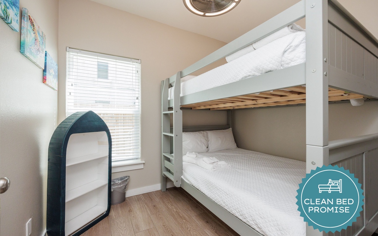 Sleep better at Padre Escapes with our exclusive Clean Bed Promise, providing fresh linens, comforters, and towels washed at high temperatures exceeding CDC recommendations, setting us apart for a truly restful vacation