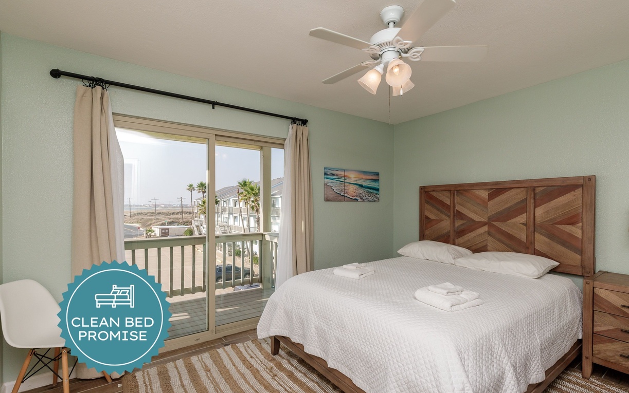Sleep better at Padre Escapes with our exclusive Clean Bed Promise, providing fresh linens, comforters, and towels washed at high temperatures exceeding CDC recommendations, setting us apart for a truly restful vacation