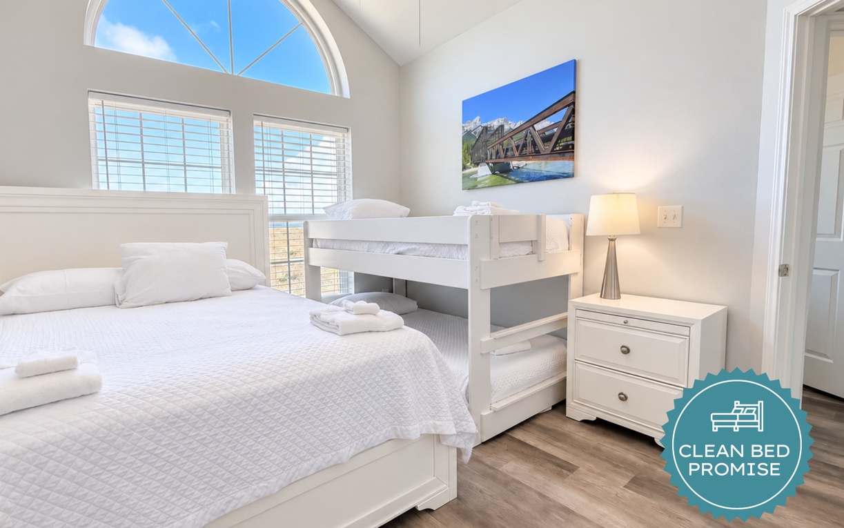Sleep better with our Clean Bed Promise, featuring fresh, professionally laundered bedding. Twin-over-twin bunk beds provide additional sleeping space.