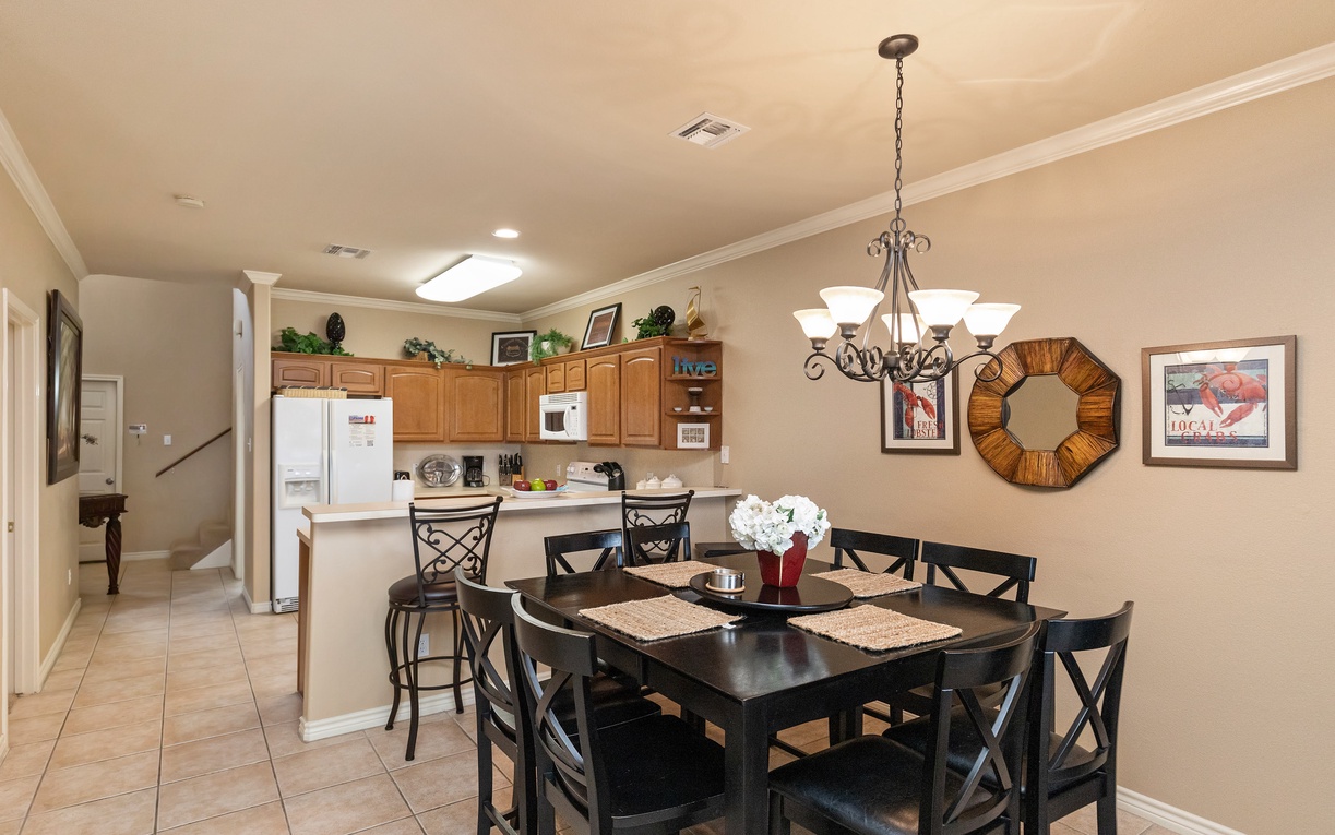 Gather around your elegant dining table while the chef in your group prepares meals in the fully-equipped kitchen just steps away.
