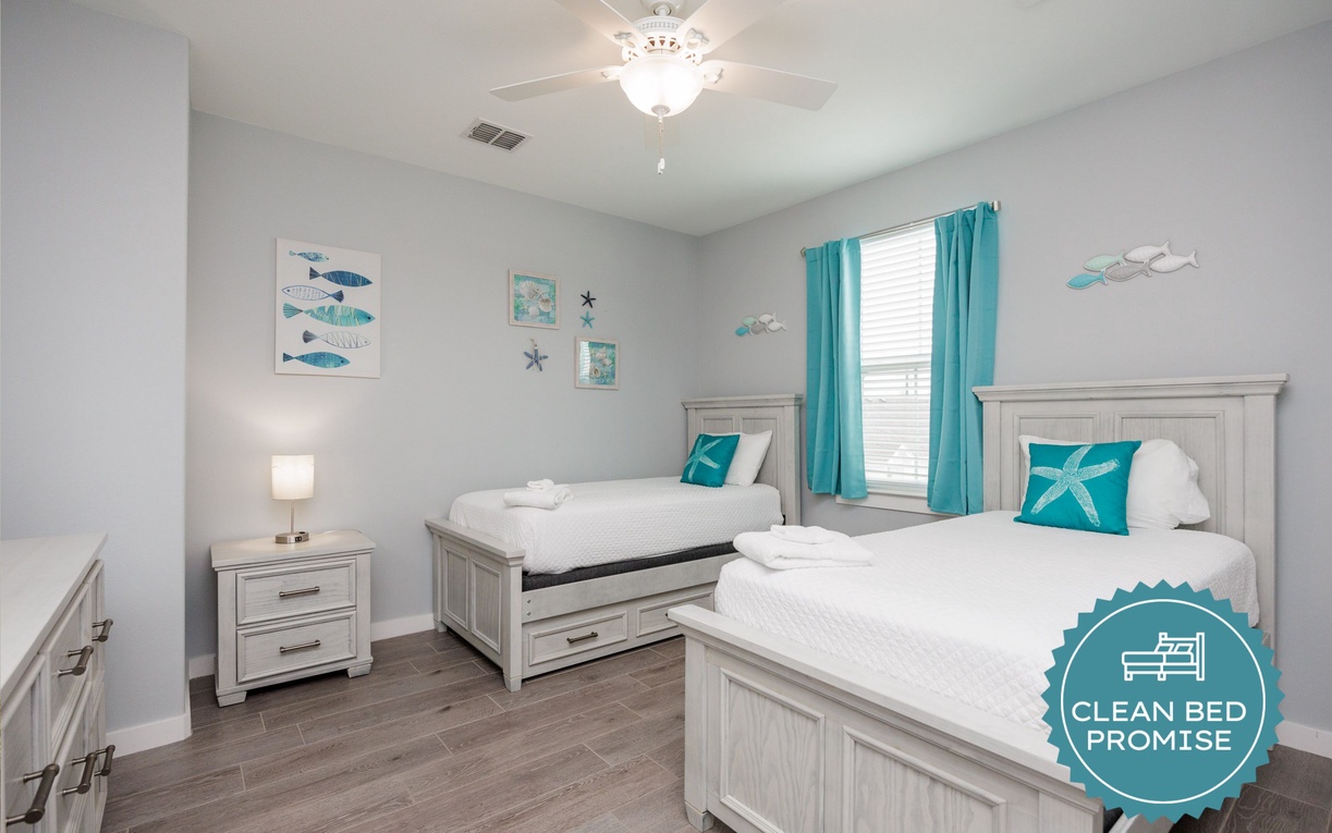 Sleep better at Padre Escapes with our exclusive Clean Bed Promise, providing fresh linens, comforters, and towels washed at high temperatures exceeding CDC recommendations, setting us apart for a truly restful vacation