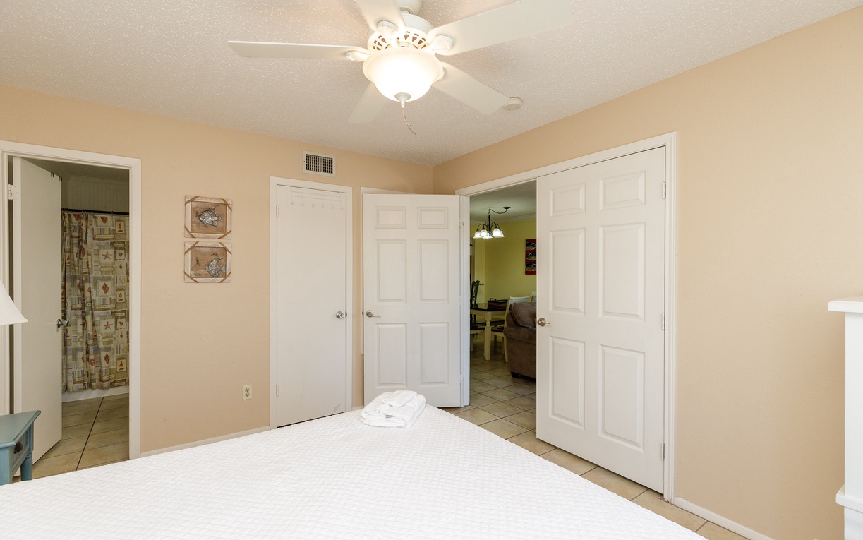 Your peaceful bedroom features two closets for ample storage and a ceiling fan to keep you comfortable year-round.