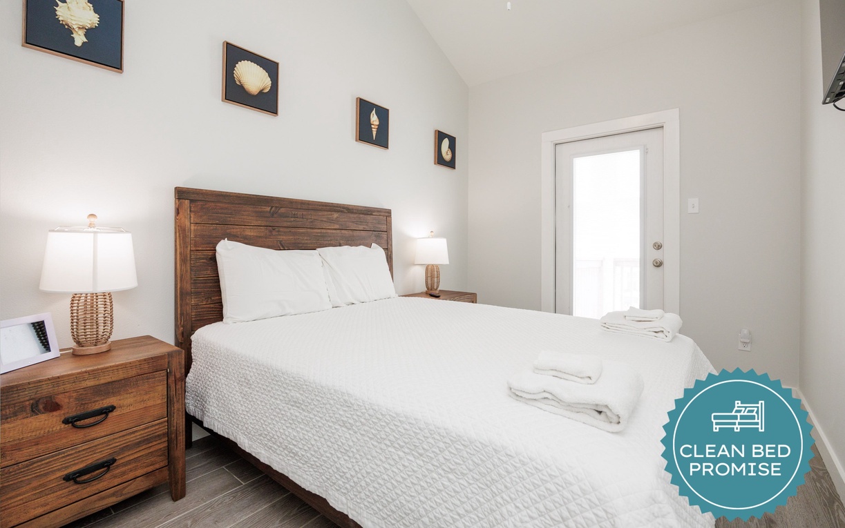 Sleep better at Padre Escapes with our exclusive Clean Bed Promise, providing fresh linens, comforters, and towels washed at high temperatures exceeding CDC recommendations, setting us apart for a truly restful vacation