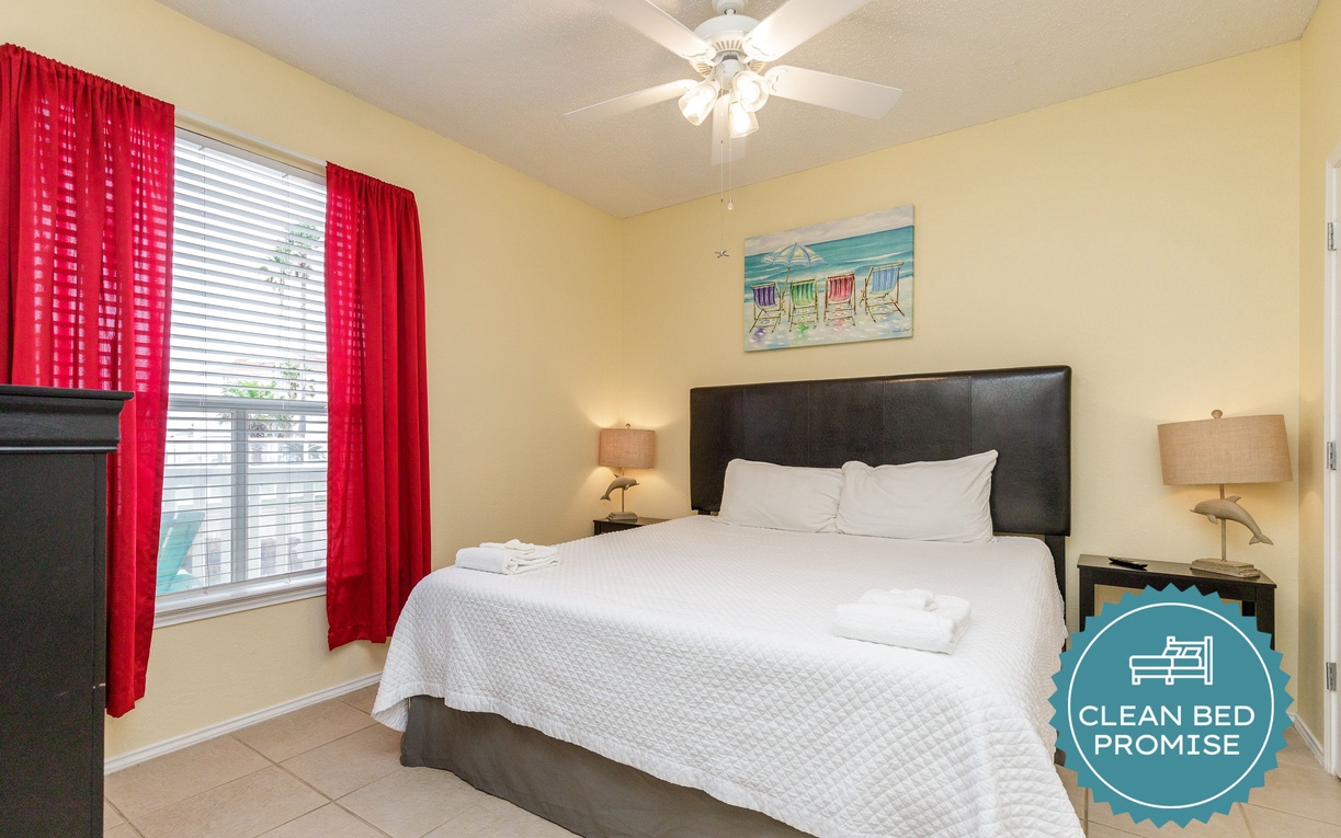 Sleep better at Padre Escapes with our exclusive Clean Bed Promise, providing fresh linens, comforters, and towels washed at high temperatures exceeding CDC recommendations, setting us apart for a truly restful vacation