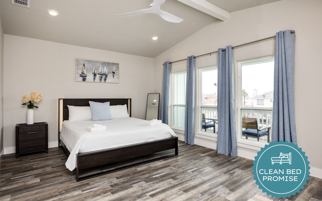 Sleep better at Padre Escapes with our exclusive Clean Bed Promise, providing fresh linens, comforters, and towels washed at high temperatures exceeding CDC recommendations, setting us apart for a truly restful vacation