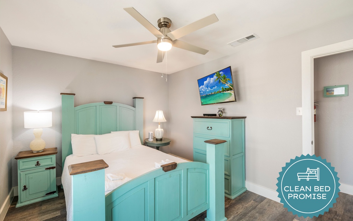 Sleep better at Padre Escapes with our exclusive Clean Bed Promise, providing fresh linens, comforters, and towels washed at high temperatures exceeding CDC recommendations, setting us apart for a truly restful vacation
