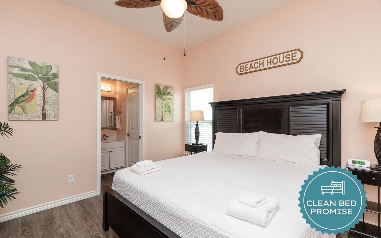 Sleep better at Padre Escapes with our exclusive Clean Bed Promise, providing fresh linens, comforters, and towels washed at high temperatures exceeding CDC recommendations, setting us apart for a truly restful vacation