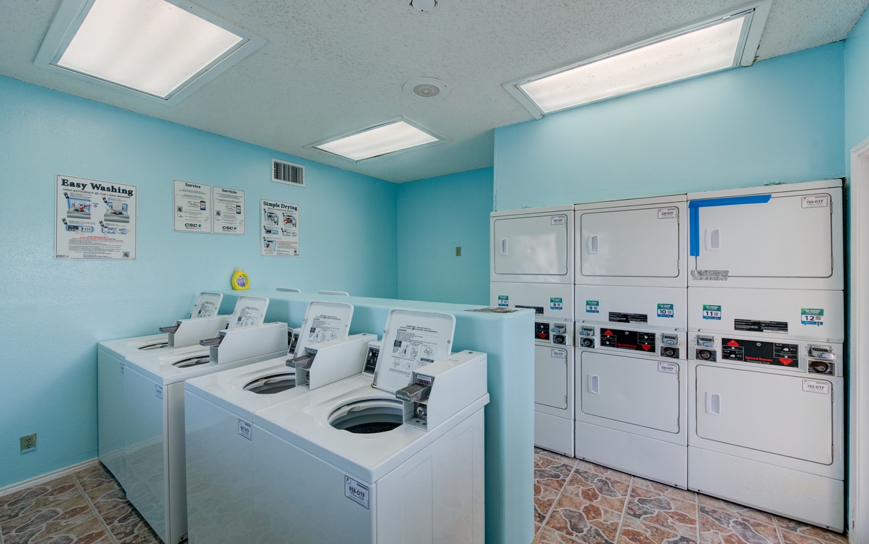 Your laundry needs are covered with multiple washing machines and dryers in this bright, clean facility.