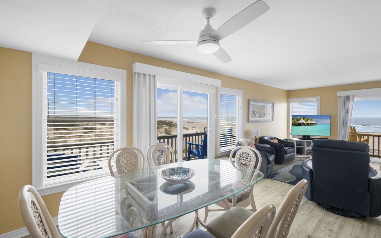 Unwind in your bright, airy dining space where ceiling fans keep you cool while you enjoy meals with ocean breezes flowing through.