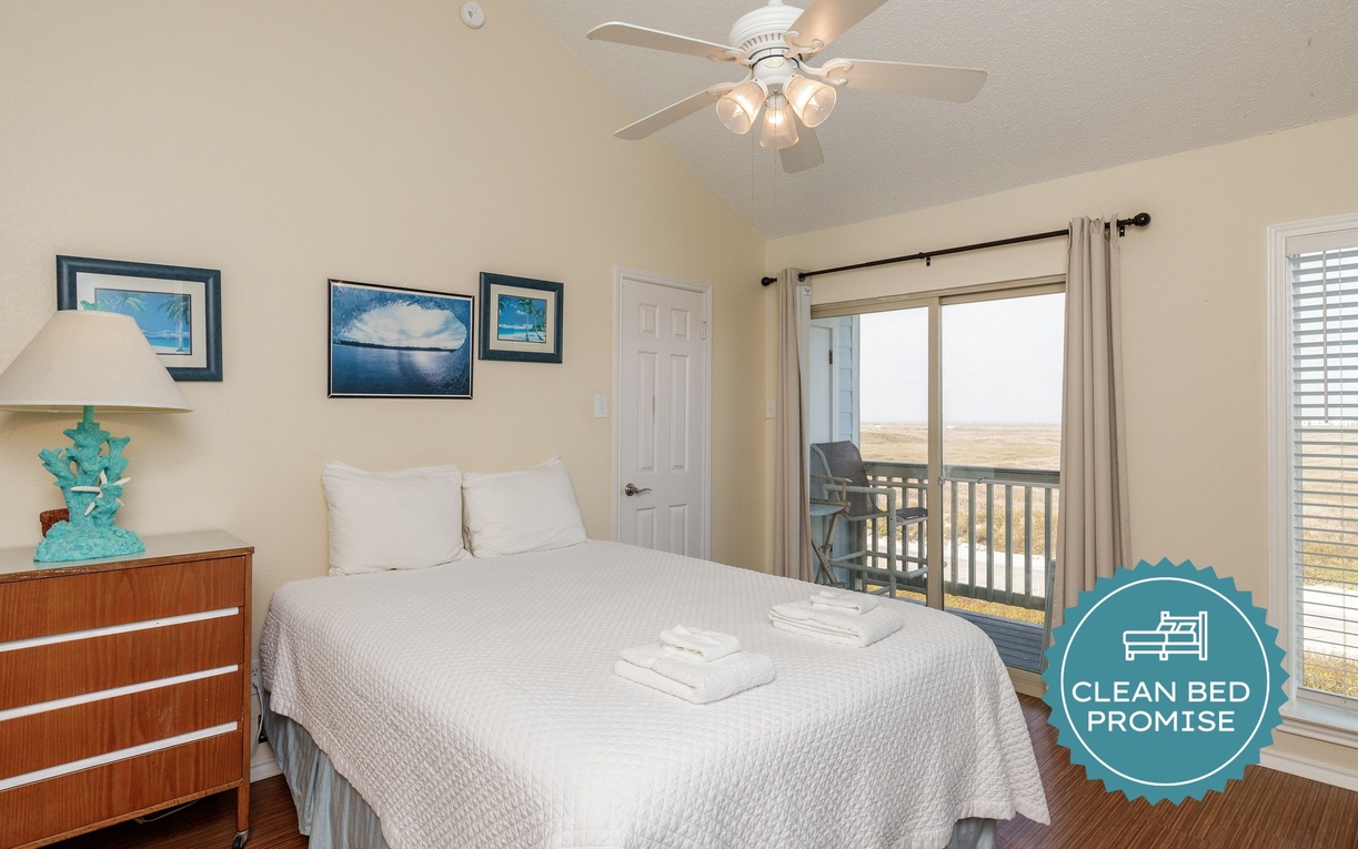 Sleep better at Padre Escapes with our exclusive Clean Bed Promise, providing fresh linens, comforters, and towels washed at high temperatures exceeding CDC recommendations, setting us apart for a truly restful vacation
