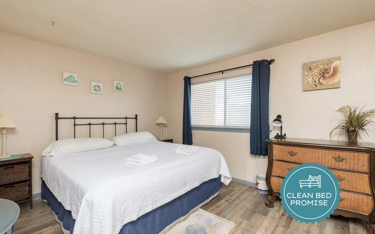 Sleep better at Padre Escapes with our exclusive Clean Bed Promise, providing fresh linens, comforters, and towels washed at high temperatures exceeding CDC recommendations, setting us apart for a truly restful vacation.
