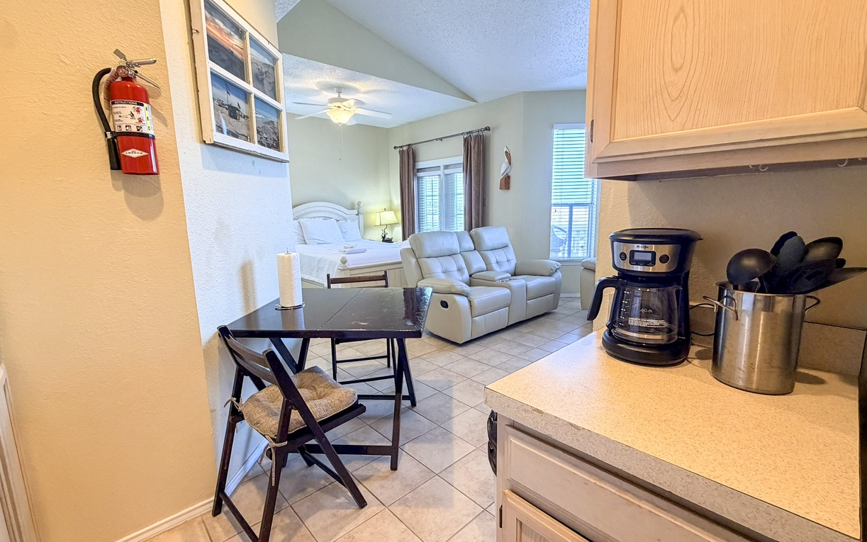 Relax in your open-concept space with comfy seating, complete kitchen, and everything needed for a perfect getaway.