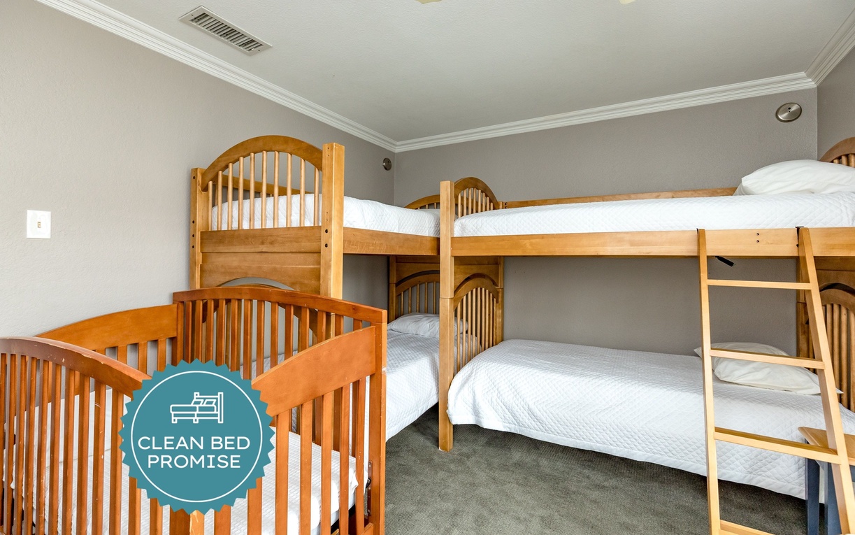 Sleep soundly in your cozy bunk room, where comfortable beds and warm wood tones create the perfect space for families or groups.