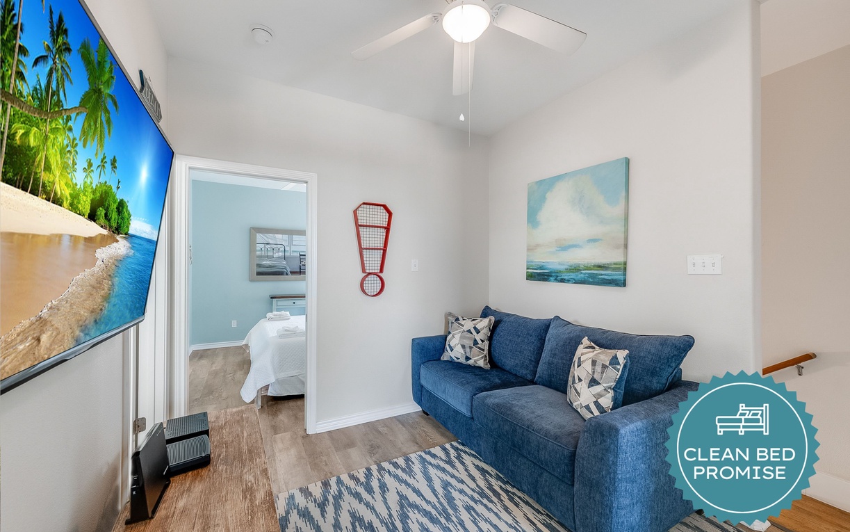 Sleep better at Padre Escapes with our exclusive Clean Bed Promise, providing fresh linens, comforters, and towels washed at high temperatures exceeding CDC recommendations, setting us apart for a truly restful vacation
