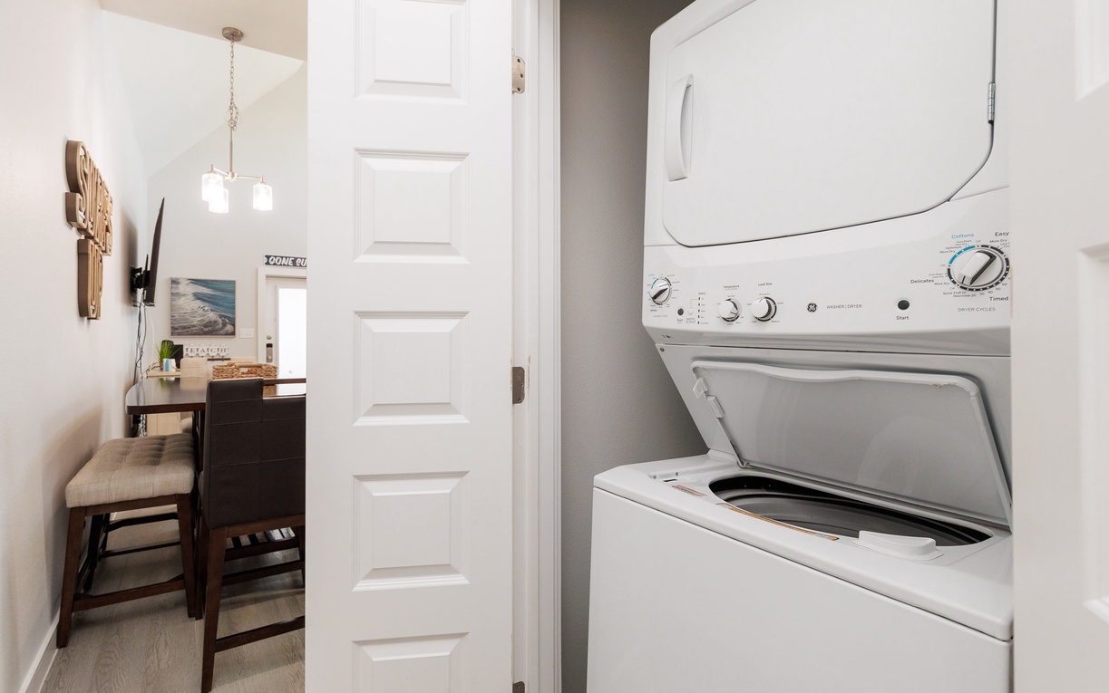 Your private laundry makes extended stays effortless with full-size washer and dryer right in your space.