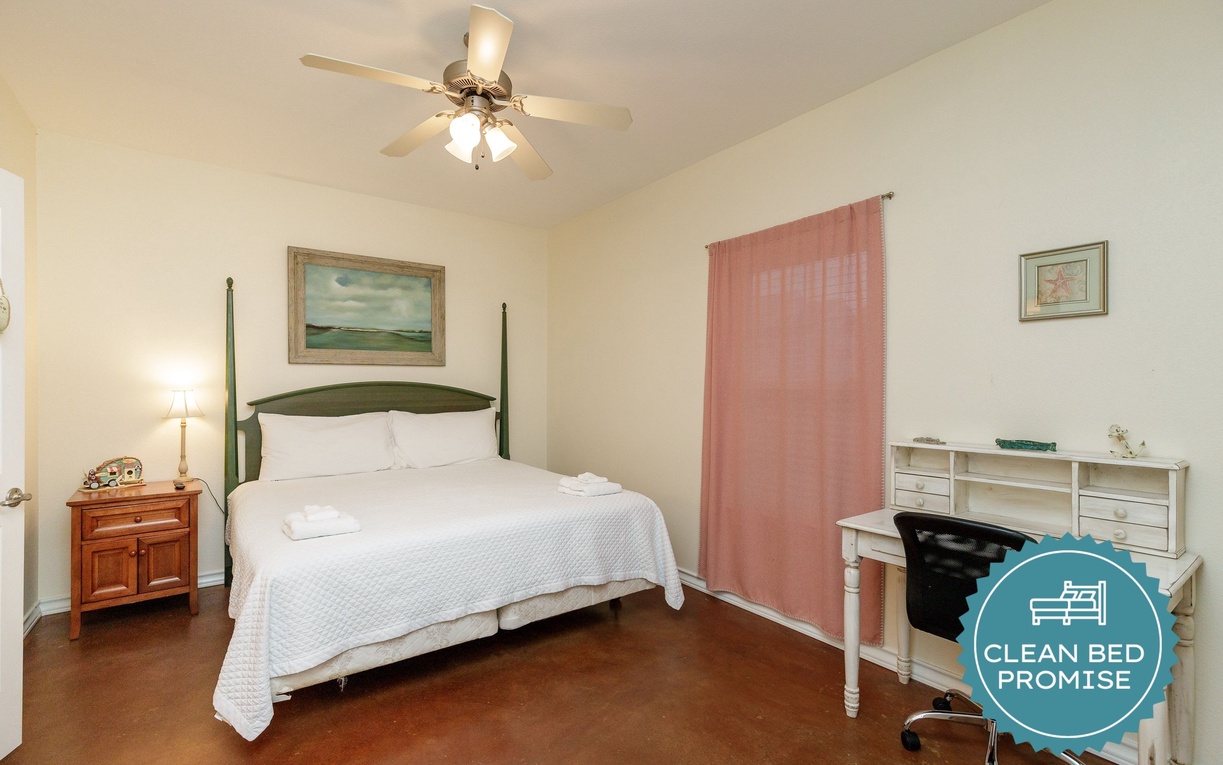 Sleep better at Padre Escapes with our exclusive Clean Bed Promise; providing fresh linens, comforters, and towels washed at high temperatures exceeding CDC recommendations, setting us apart for a truly restful vacation