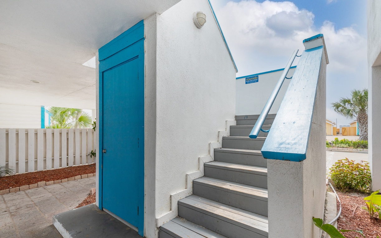 Stairway leading to property, no elevator available.