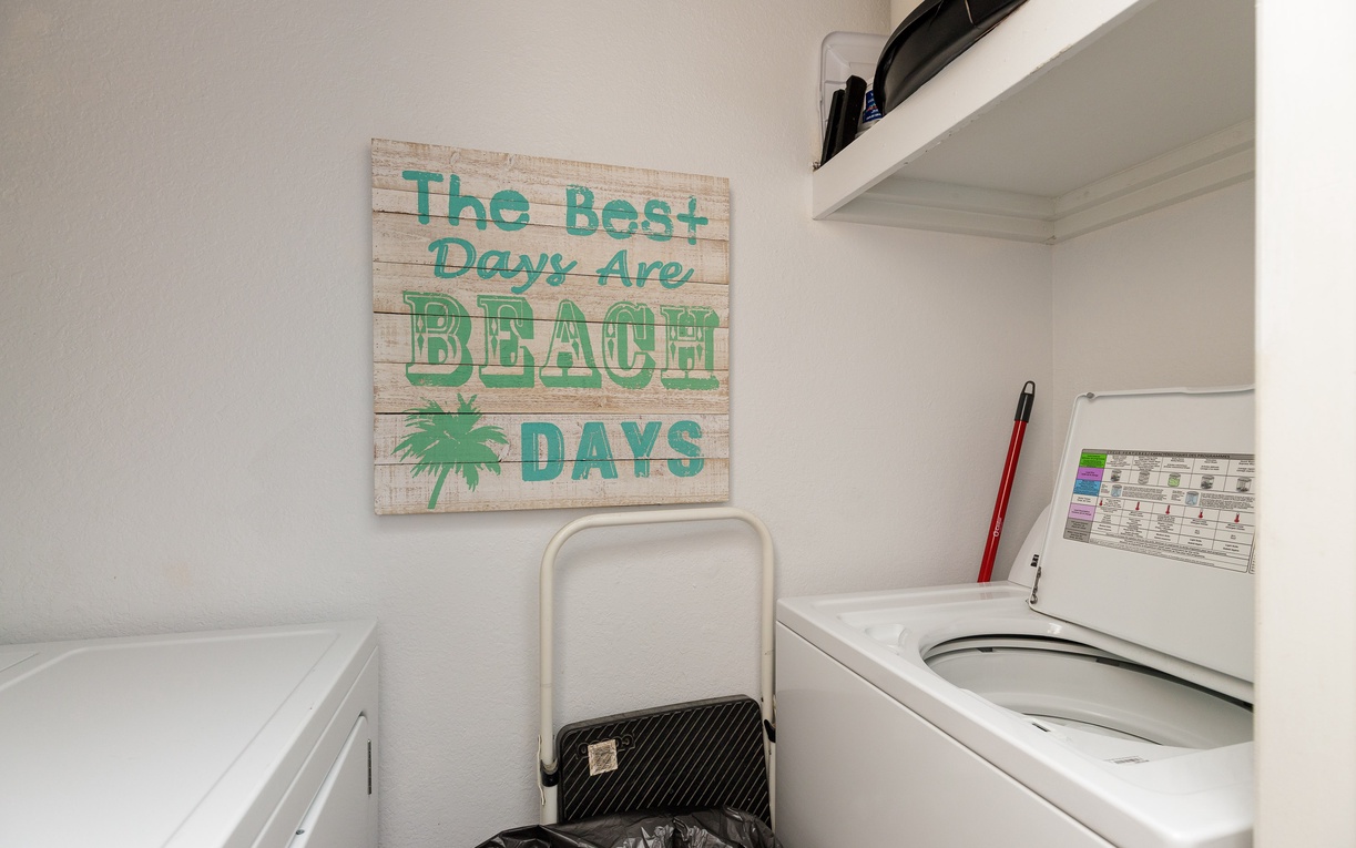Your own laundry room keeps vacation life hassle-free, complete with cheerful beach vibes to brighten wash day.