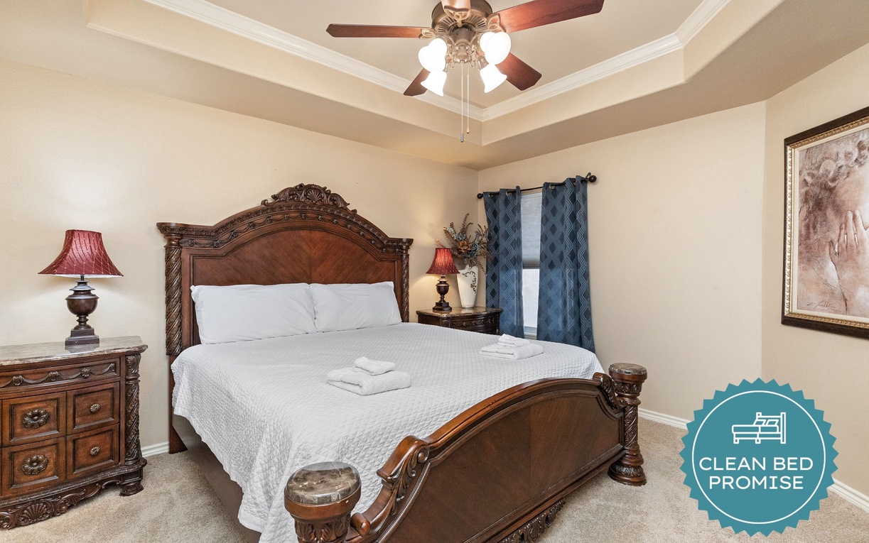 Sleep better at Padre Escapes with our exclusive Clean Bed Promise, providing fresh linens, comforters, and towels washed at high temperatures exceeding CDC recommendations, setting us apart for a truly restful vacation