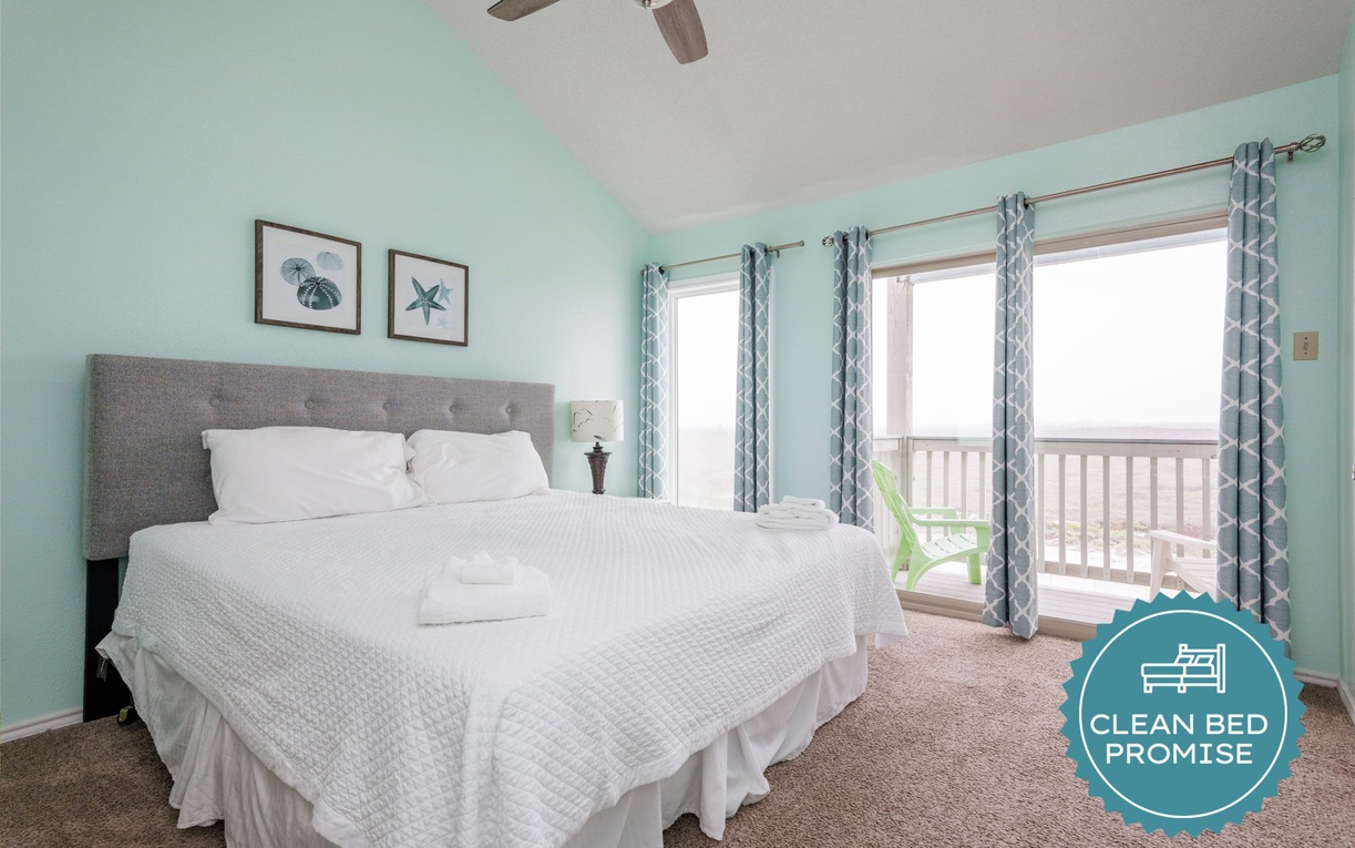 Sleep better at Padre Escapes with our exclusive Clean Bed Promise, providing fresh linens, comforters, and towels washed at high temperatures exceeding CDC recommendations, setting us apart for a truly restful vacation