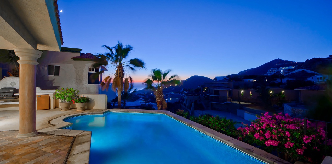Poolside patio during sunset-1