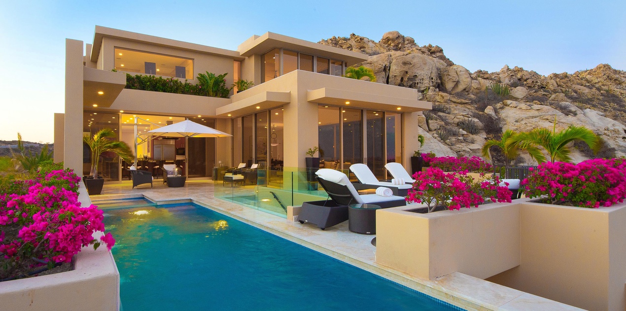 Poolside view of villa