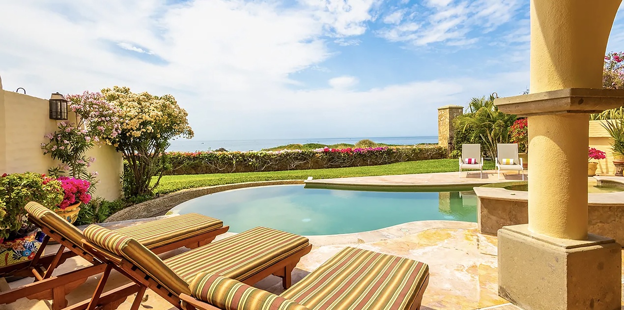 Poolside patio overlooking the ocean