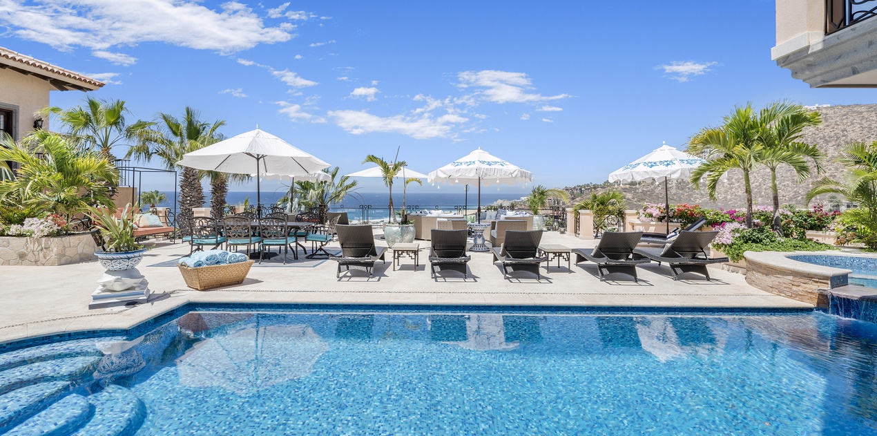 Poolside patio with gorgeous ocean views