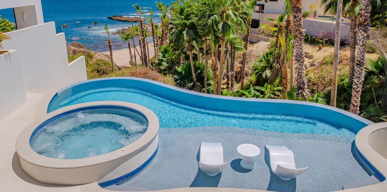 Poolside patio with ocean views