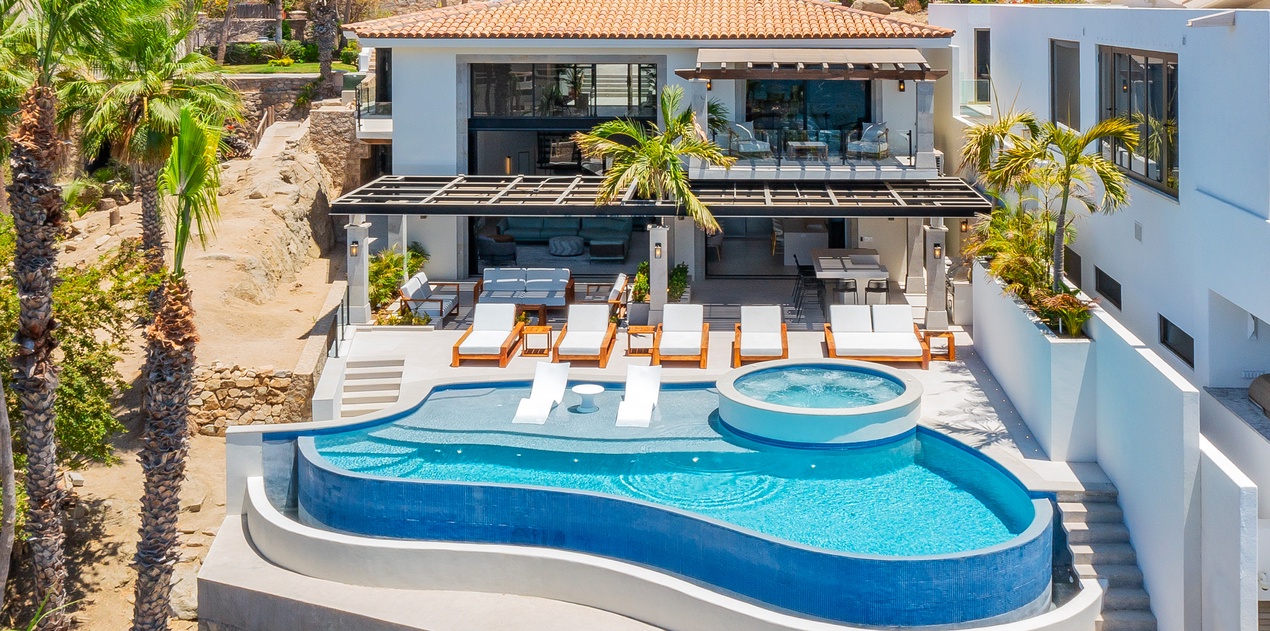 Poolside view of exterior