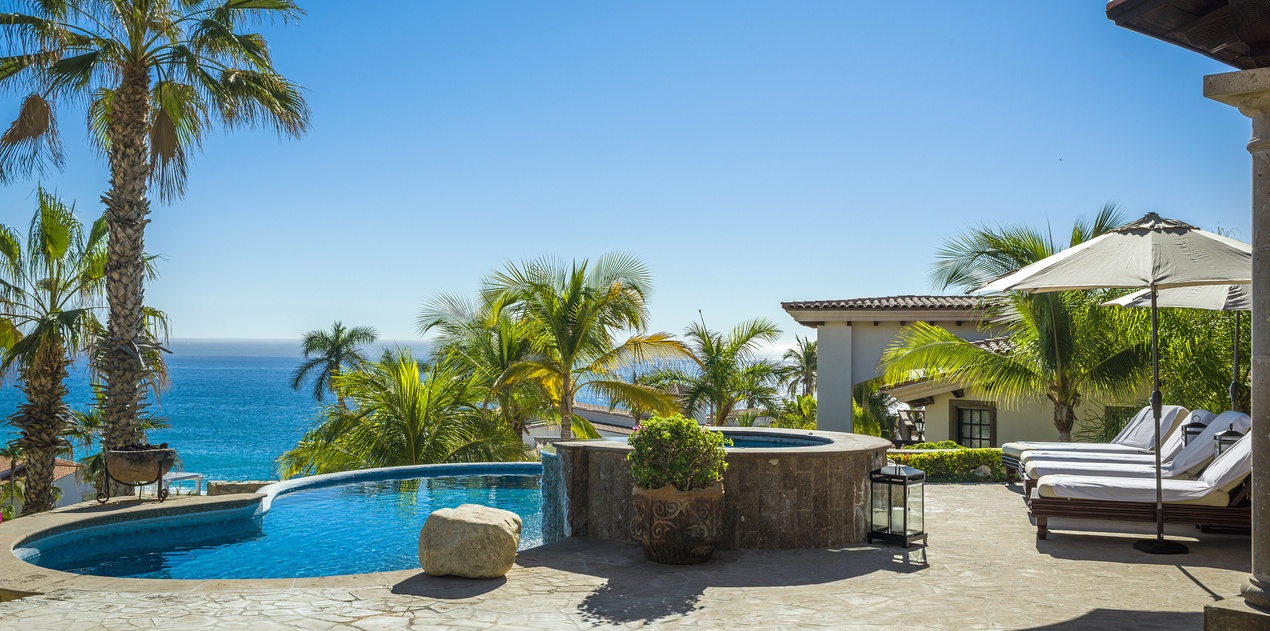 Gorgeous poolside patio with ocean views